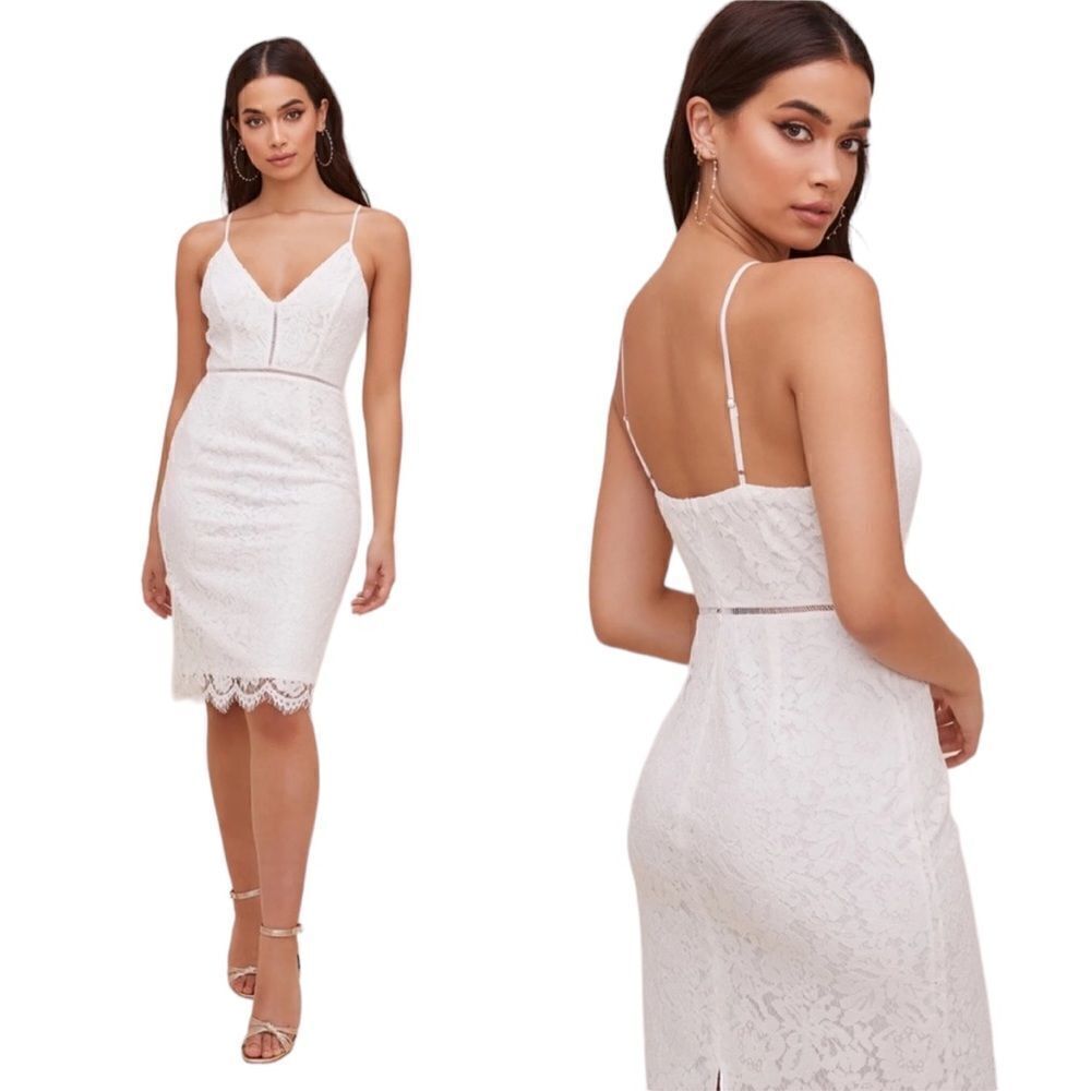 ASTR The Label White Lace Lattice Midi Dress  - Medium / M